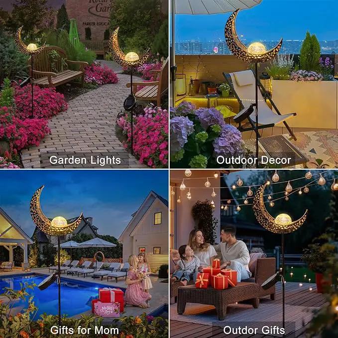 HOMEIMPRO 2Pack Moon Garden Solar Lights Outdoor Stakes Waterproof, Gifts for Mom, Crackle Glass Patio, Backyard Decorations, Balcony Lawn Ornaments, for Women Men Grandma (Bronze) by GreenHaven Gardens