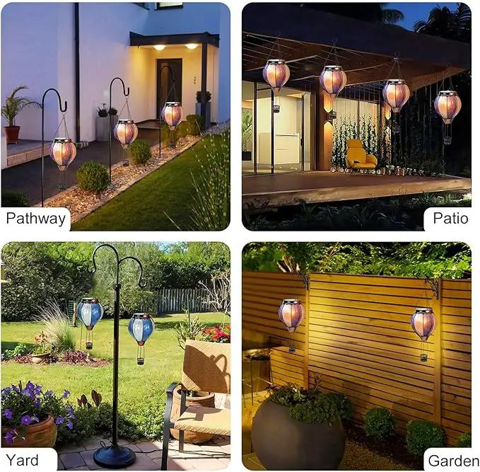pearlstar Hot Air Balloon Solar Lantern with Flickering Flame Light Outdoor Solar Hanging Lights Waterproof for Garden Yard Farmhouse Outside Decoration,Stained Glass Blue and White by GreenHaven Gardens