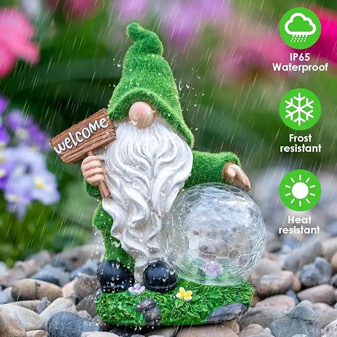 Gnome Garden Statue Figurine Decor with Solar Lights, Outdoor Garden Succulent Ornaments Waterproof Decoration for Outside Patio Yard Lawn Decor by GreenHaven Gardens