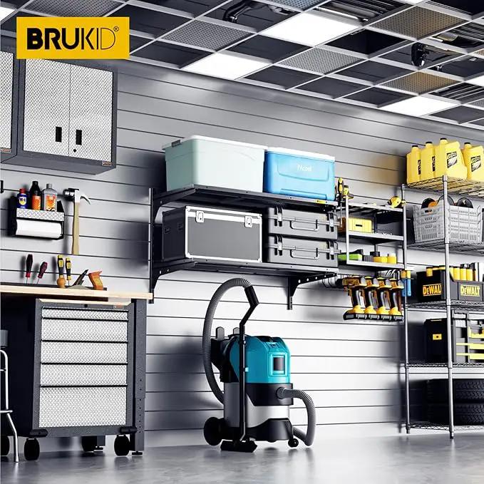 2 Tier 1.3x3ft Garage Shelving Wall Mounted, 400 lbs Load Capacity,15.6x36inch per Shelf Height Cassette Adjustable Floating Shelves(Black) by GreenHaven Gardens