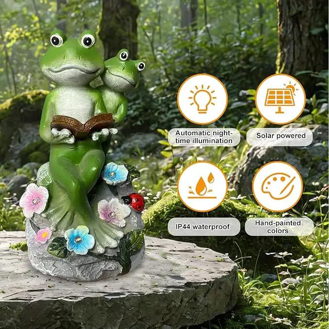 Frog Garden Statue,Frog Garden Decor,Solar Frog Statue Sitting on a Stone Reading a Book with 5 LEDs for Lawn Patio Yard Porch Decoration, Outdoor Garden Decor, yijiayi-008 by GreenHaven Gardens