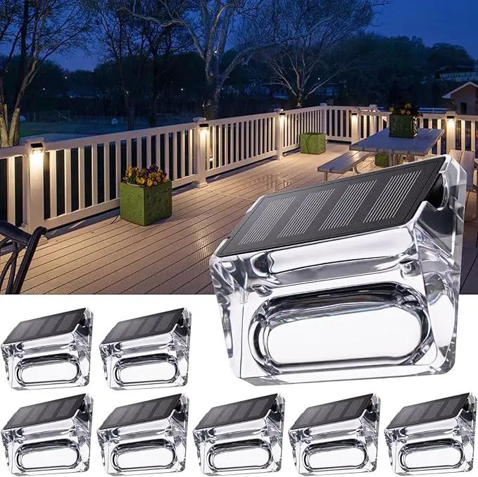 Solar Outdoor Lights, 8 Pack Solar Fence Deck Lights, Waterproof Outside Lighting for Step Railing Wall Pool Stair Yard Garden Patio Pool Decorations (Warm White) by GreenHaven Gardens