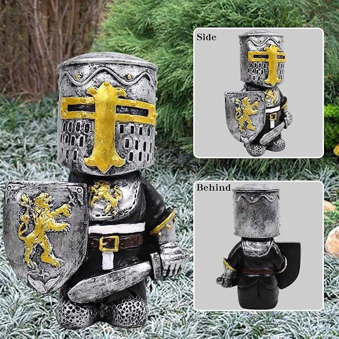 nezababy Knight Gnomes Guard Garden Statue Decoration Medieval Wee Crusader Battle Swordsman Fighting Outdoor Figurines Lawn Decor Resin (A) by GreenHaven Gardens