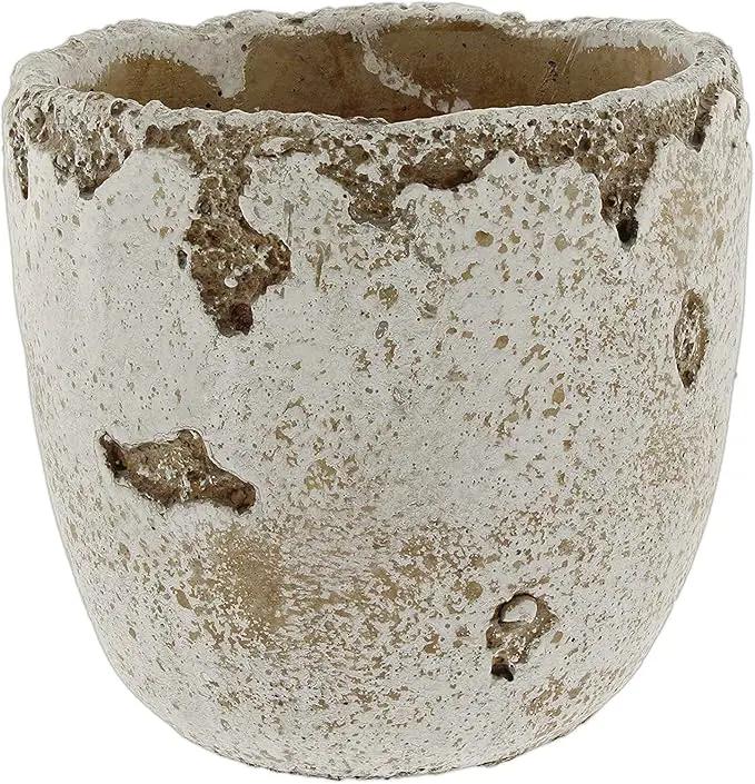 Distressed Weathered Cement Planter, 5 Inches - Unique Stone Plant Pot for Indoor Outdoor Home Garden Decor by GreenHaven Gardens