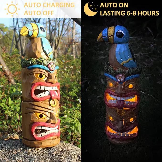 Tiki Totem Pole-Solar Tiki Statue Head Decor - 12.32 inch Tall Tiki Decorations for Tiki Bar Outdoor Patio Balcony Yard Backyard by GreenHaven Gardens