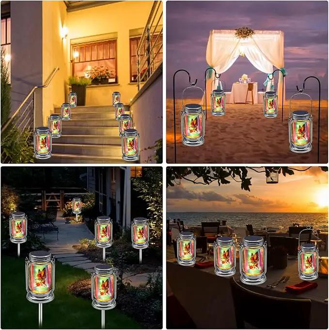 2 Pack Solar Fairy Lanterns for Garden Outdoor Decorations-Gifts for Mom Women Grandma,Outdoor Flower Fairies Silver Glass Mason Jars,Hanging Lamp with Stake for Home Yard Patio Lawn Party by GreenHaven Gardens