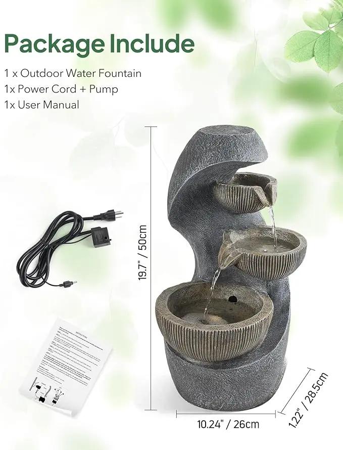20" H Outdoor Water Fountain, Modern Outdoor Garden Fountains with LED Lighted for Garden, Patio, Deck, Backyard and Home Art Decor by GreenHaven Gardens