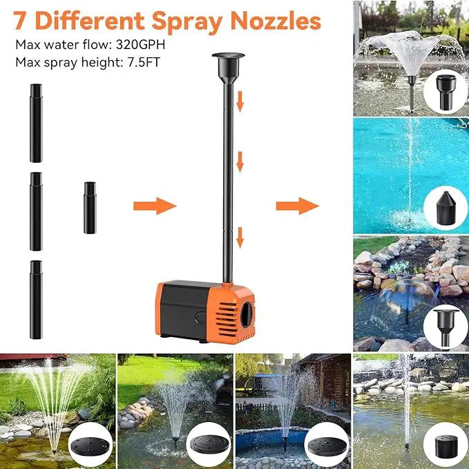 POPOSOAP 20W Solar Water Pump, Solar Powered Water Pump Outdoor with 320GPH Solar Pump, 7 Sprayers, 16.4ft Cable, 6.6ft Tubing for Outdoor Pond, Fish Tank and Garden Water Features by GreenHaven Gardens