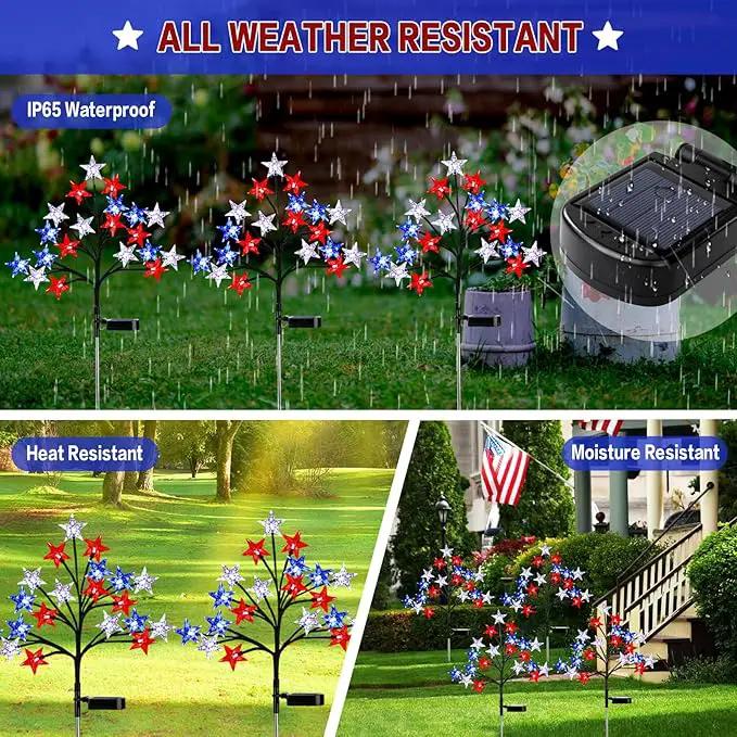 Solar 4th of July Stake Lights, Red White and Blue Lights Outdoor Decorations, Led Patriotic Lights Battery Operated for Memorial Day, July 4th, Veterans Day Outside Decor (2 Individual Pack) by GreenHaven Gardens