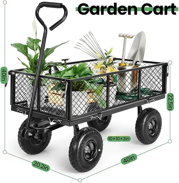 Homdox MAX 880LB Garden Cart, Heavy Duty Garden Wagon, Mesh Foldable Garden Cart, Pullable Gardens Wagon with 180° Rotating Handle, Collapsible Garden Carts for Yard Beach Farm, Black with Bag by GreenHaven Gardens