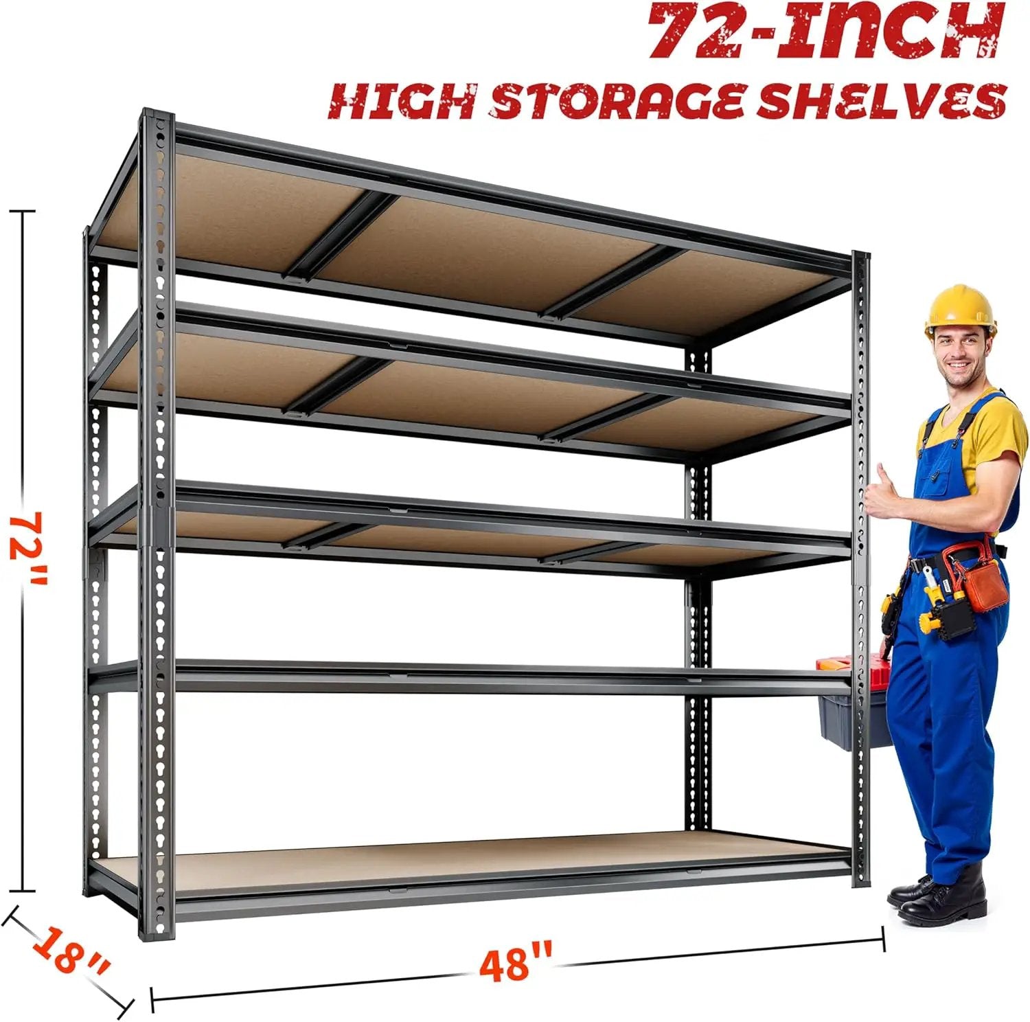 48"W Garage Shelving, 3050LBS Storage Shelves heavy duty, 5 Tier Metal Shelving Unit Adjustable Garage Shelves Heavy Duty Shelving for Warehouse,Commercial, Kitchen, 48" W × 18" D × 72" H, Black by GreenHaven Gardens