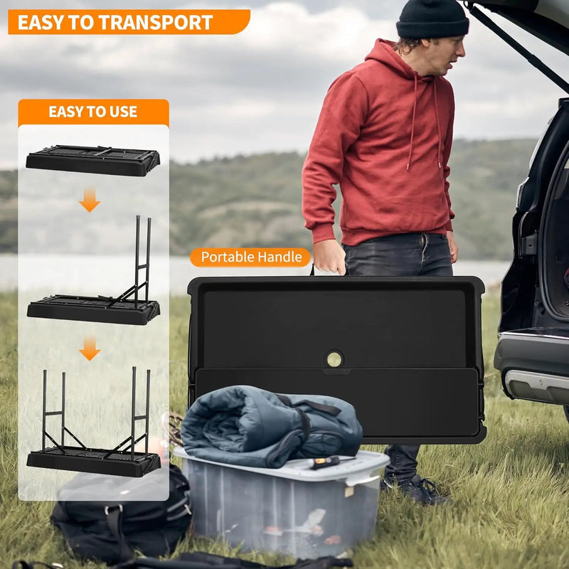 Portable Folding Ice Cooler Table - Two-Tier Outdoor Cooler Table with Removable Matching Skirt and Shelf, Ice Tables for Party, Camping, Picnic, Foldable Self-Serving Beverage Cooling Bar(Black) by GreenHaven Gardens