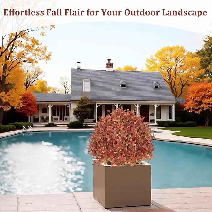 24" Tall Artificial Boxwood Ball Fall Topiary Trees Set of 2, UV Resistant Large Faux Plants Outdoor, 2ft Fake Bushes and Shrubs Look Real with Stake for Front Porch Outside Planter Backyard Decor by GreenHaven Gardens