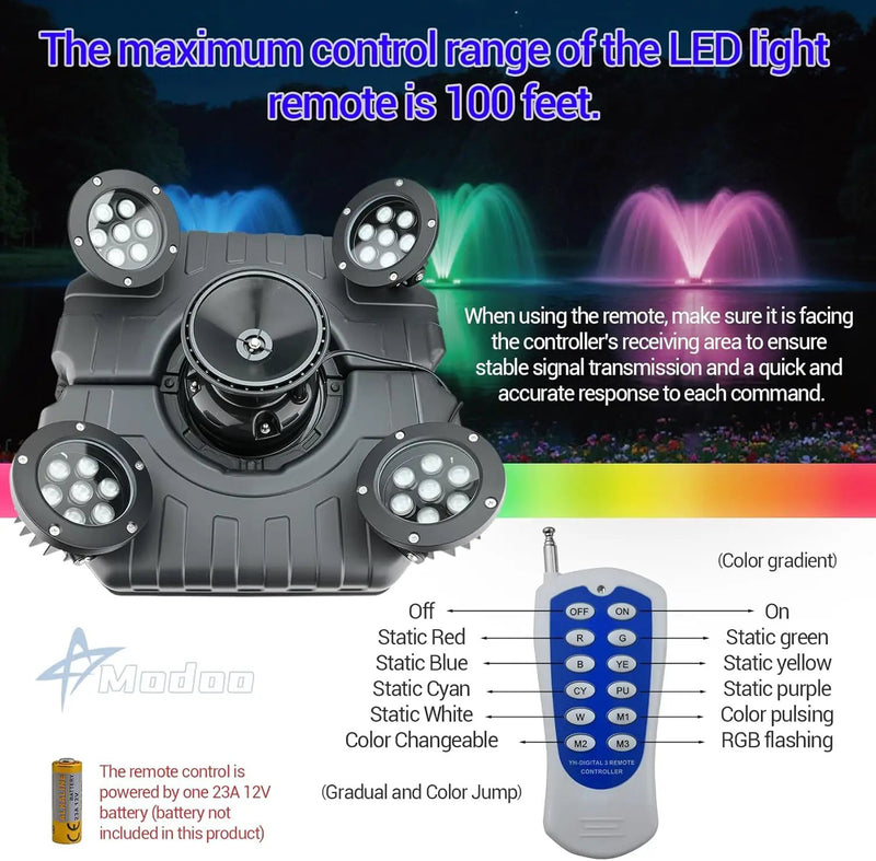 Pond Fountain Aerator with Light RGB LED, 1HP 750W Floating Fountain System for Outdoor Pond Lake, 110V 15000 GPH Fully Automatic Stainless Steel Fountain Pump with 4 LED Lights 100 Feet Power Cord by GreenHaven Gardens