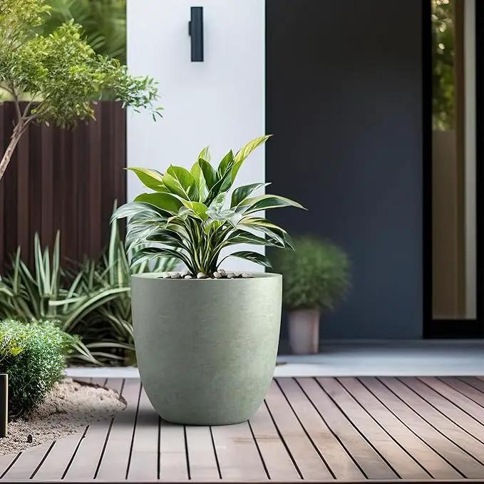 Kante 18 Inch Dia Round Concrete Planter, Indoor Outdoor Large Plant Pot with Drainage Hole and Rubber Plug for Home Patio Garden, Mint Green by GreenHaven Gardens