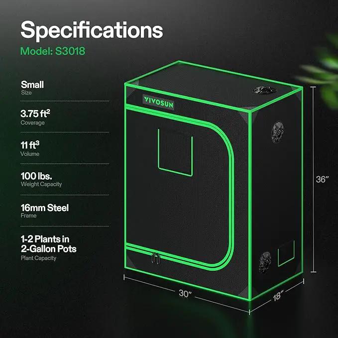 VIVOSUN S3018 30"x18"x36" Grow Tent, High Reflective Mylar with Observation Window and Floor Tray for Hydroponics Indoor Plant for VS1000 by GreenHaven Gardens