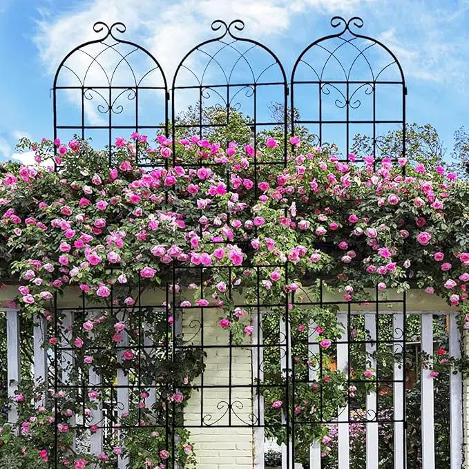 4 Pack Metal Garden Trellis 86.7" H Garden Fence Rustproof Trellis for Climbing Plants Support Roses Flower Outdoor Lawn Black by GreenHaven Gardens