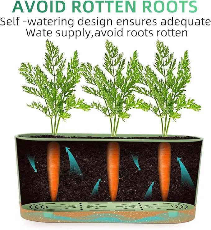 QCQHDU 16" L x 7.6" W x 7" H Window Planter Box, 2 Pack Self Watering Pots for Indoor Plants with Drainage Holes & Saucer, Outdoor Flower Pots Home Garden Modern Decor by GreenHaven Gardens