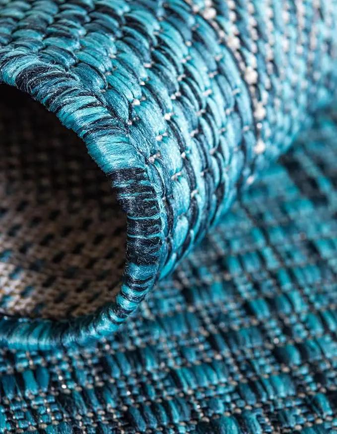 Unique Loom Outdoor Border Collection Area Rug - Soft Border (12' Square Teal/Ivory) by GreenHaven Gardens