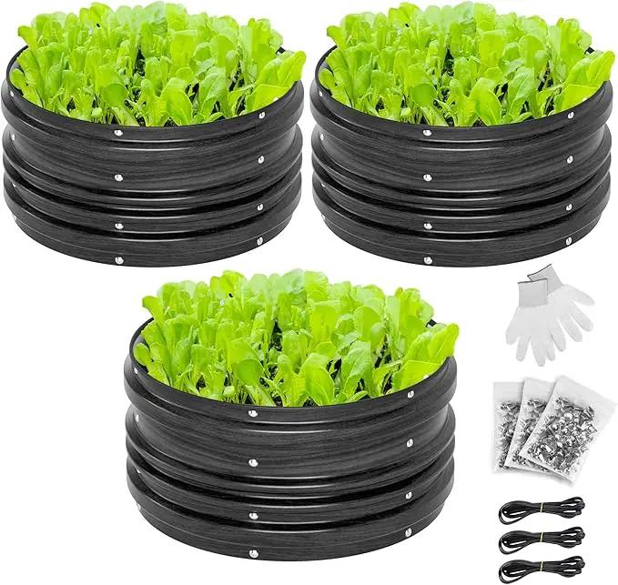 WORKPRO 3Pcs 2x2x1ft Galvanized Raised Garden Bed Set, Rust & Corrosion Protection, Easy Assembly, Safe Edge, Ideal for Vegetables & Flowers, Black by GreenHaven Gardens