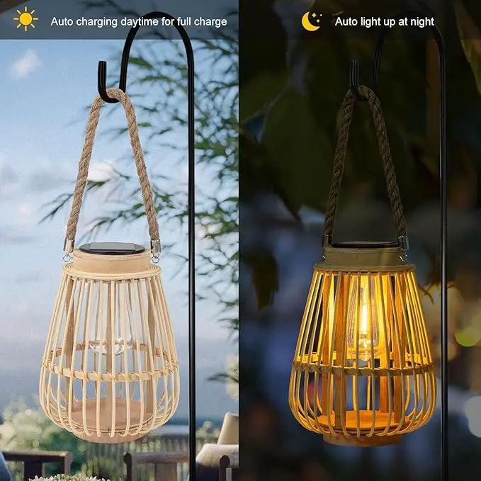 Solar Lanterns Outdoor Hanging Lights Waterproof Rattan Bamboo Solar Powered Light with Twine Handle Decorative Garden Table Lamp for Patio Yard Tabletop Tree Pathway Home Decoration by GreenHaven Gardens