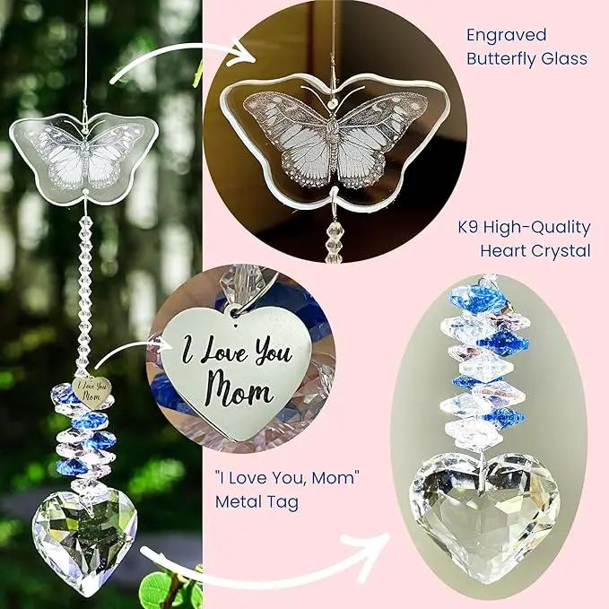 ARUN Gifts for Moms Birthday Gift Moms for mom Birthday Mothers Day from Daughter Son, Love Reminder Gifts Thanksgiving Christmas Butterfly suncatcher with Heart Crystal Mother's Things by GreenHaven Gardens