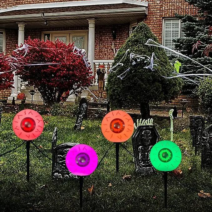 Outdoor Halloween Decorations Pathway Lights, 7Ft Halloween Eyeballs Pathway Markers String Lights Waterproof with 4 LED Scary Eyeballs Halloween Stakes Lights for Outdoor Walkway Yard Lawn Garden by GreenHaven Gardens