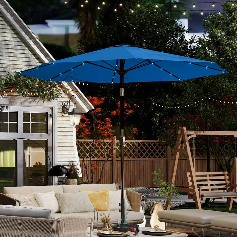 10FT Solar Umbrella 32 LED Lighted Patio Umbrella Table Market Umbrella w/Tilt and Crank, UV-Resistant Outdoor Umbrella for Pool, Garden, Deck, Royal Blue by GreenHaven Gardens