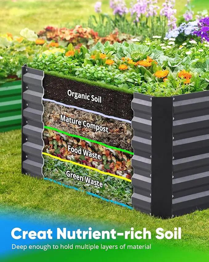 Quictent Galvanized Raised Garden Bed 4x3x2ft Tall Garden Bed Extra Height 22.4" Hold 24cft Soil Outdoor Heightened Planter Box for Deep Root Vegetables Herbs Tomato Cage Included, Dark Grey by GreenHaven Gardens