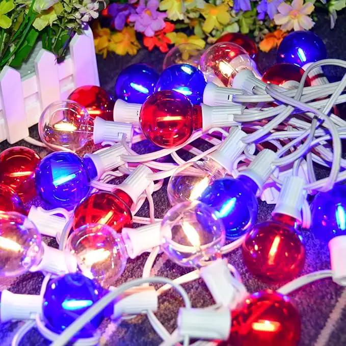 27.8Ft G40 Red White and Blue Lights String with 28 Shatterproof LED Globe Bulbs, for Memorial Day 4th of July Decorations Outdoor & Patriotic Decorations Lights for Home Party Patio Gazebo, 0.6W by GreenHaven Gardens