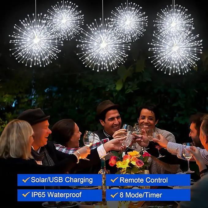 Solar Firework Lights Outdoor, 600 LED Starburst Light Outdoor with USB Rechargerable, 8 Modes Waterproof Solar Hanging Lights for Gazebo Yard Party Wedding Decorations(White, 600 LED) by GreenHaven Gardens