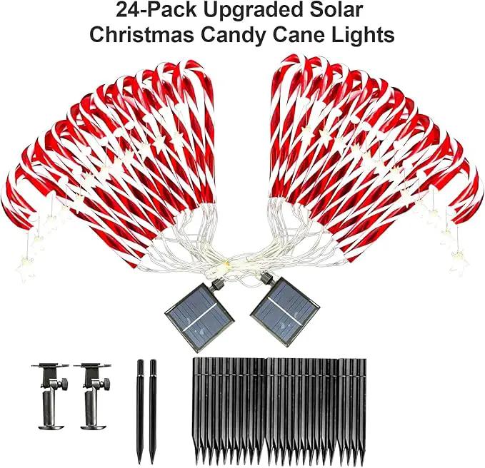 2 Set 24 Pack Upgraded Solar Christmas Candy Cane Lights, 18.6 Inch 144LED Outdoor Pathway Stake Lights with 8 Modes, Solar Candy Cane Lights for Decor Lighting Walkway Yard Garden Xmas Decorations by GreenHaven Gardens