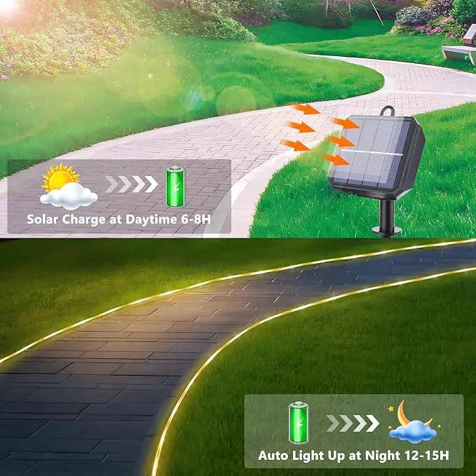 Solar Rope Lights, 66ft 200LED String, 8 Modes Waterproof Powered Outdoor, Flexible Clear Tube for Garden, Backyard, Patio, Deck, Porch, Pool, Tree Decor - Warm White by GreenHaven Gardens