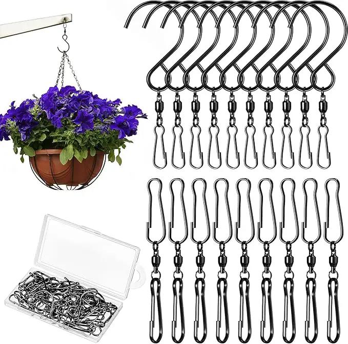 Jetec Wind Spinner Swivel Hooks 360 Degree Dual Spinning Windsock Chime Supplies Hanger Swivels Clip Hanging Hooks with Storage Box for Wind Spinners Supply, 2 Styles (Black,20 Pieces) by GreenHaven Gardens