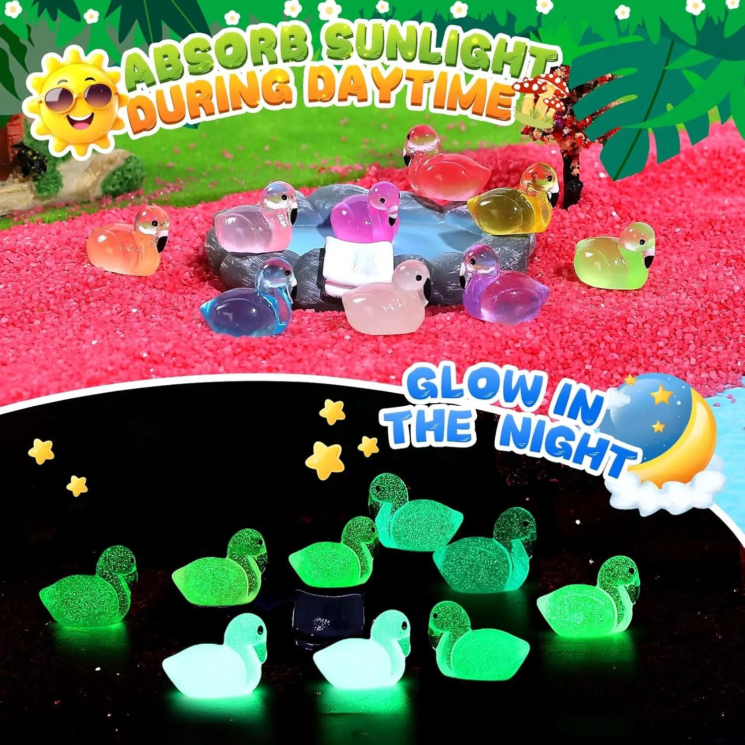 168 Pcs Mini Resin Animals Tiny Resin Animals Mini Ducks Miniature Little Small Figurines Glow in The Dark for Dollhouse Fairy Garden Accessories DIY Hide Crafts Potted Plant Aquarium Decor by GreenHaven Gardens