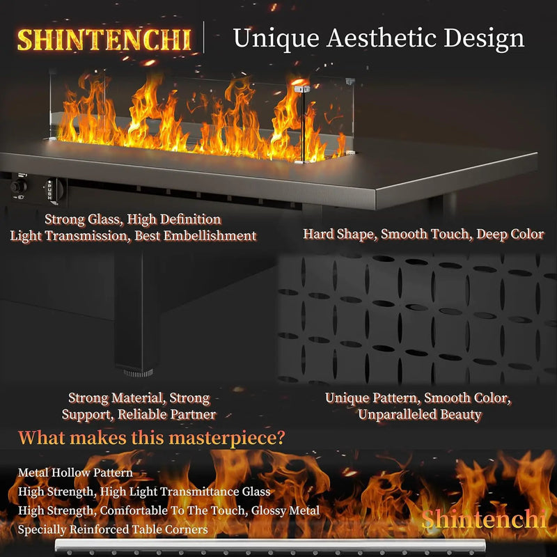 Shintenchi 43 Inch Fire Pit Table, 50,000 BTU Outdoor Propane Fire Table, Outdoor Steel Propane Fire Pit with Lid and Lava Rock for Garden, Yard, Camping, Pool Use, Black by GreenHaven Gardens