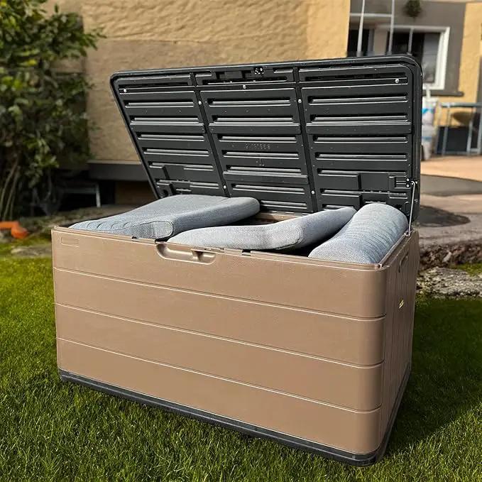 Heavy-Duty 100 Gallon Outdoor Storage Bench - Waterproof Patio Deck Box for Outside Use, Lockable Resin Storage with UV Protection, Granite Grey by GreenHaven Gardens