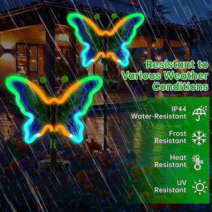 Butterfly Solar Garden Lights, Solar Butterfly Outdoor Lights, Garden Solar Decor for Outside,Solar Neon Lights,Yard Decorations Outdoor (Green,2pack) by GreenHaven Gardens