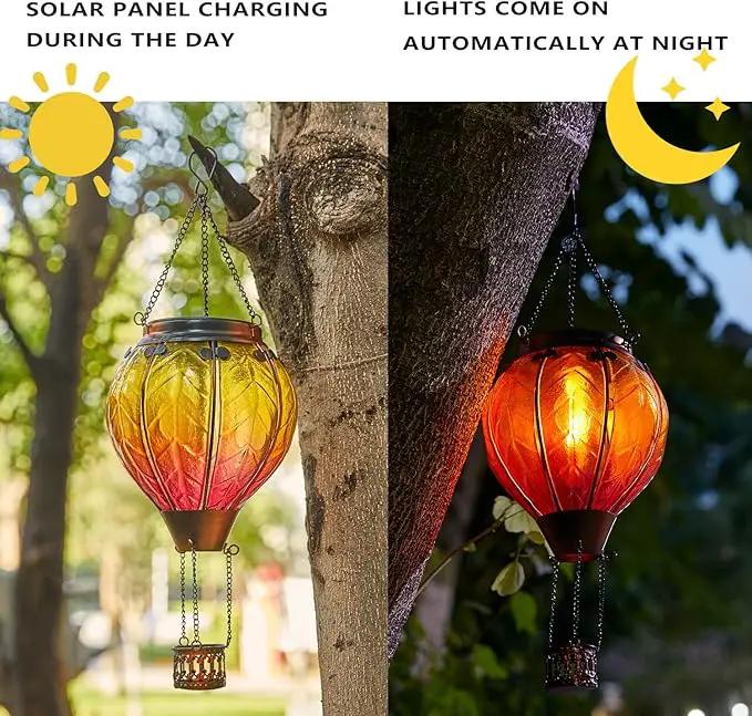 Hot Air Balloon Solar Lantern with Flickering Flame Hanging Solar Lights Outdoor Waterproof Lanterns for Garden Patio Yard Party Decoration by GreenHaven Gardens