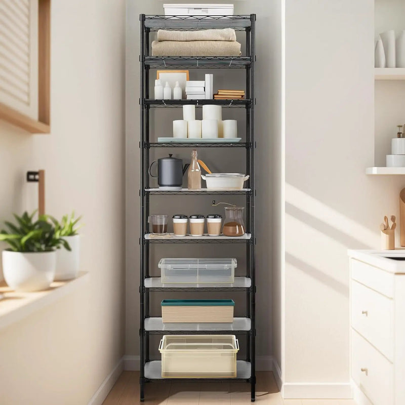 Finnhomy 9-Tier Wire Shelving Unit Adjustable Steel Wire Rack Shelving, 81 Inches Height 9 Shelves Metal Storage Rack, Pantry Shelves for Storage with PE mat, NSF Certified, Black by GreenHaven Gardens