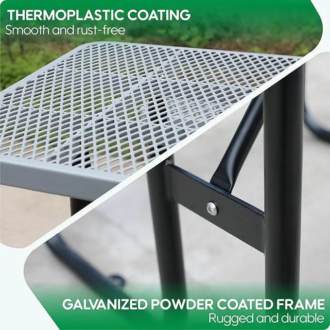 6FT Metal Picnic Tables for Outdoors, Commercial Rectangular Picnic Table and Bench Set for Outside, Patio, Garden, Backyard, Porch, Surface Mount, Grey by GreenHaven Gardens