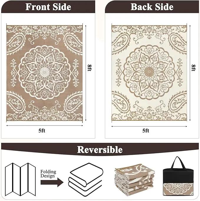 Pauwer Waterproof Outdoor Rug 5x8, Reversible Plastic Straw Patio Camping Rug, Indoor Outdoor RV Mat Carpet for Deck, Camper, Porch, Balcony, Backyard, Picnic, Boho Brown by GreenHaven Gardens