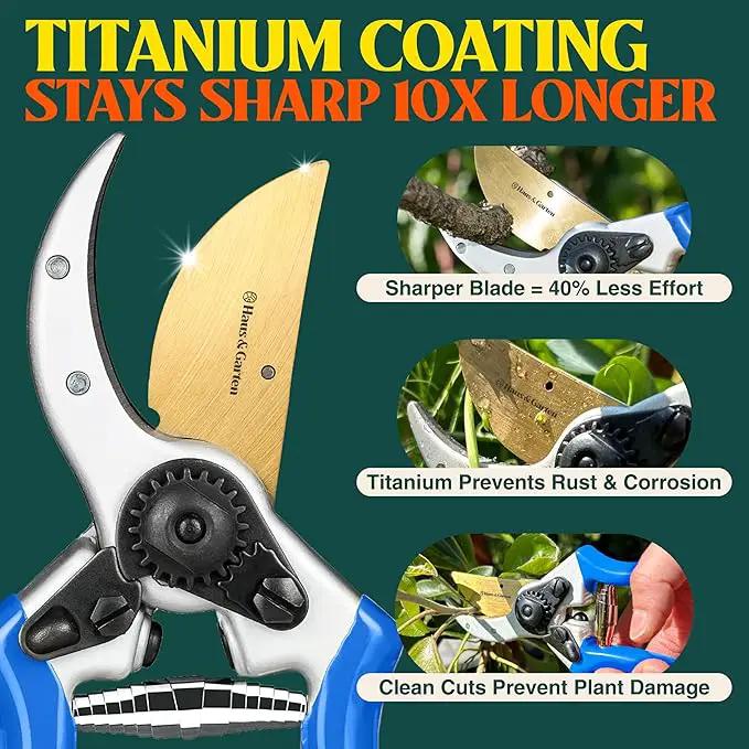 Haus & Garten ClassicPRO 8.5" Premium Titanium Bypass Pruners - Use as Garden Shears Pruning Shears for Gardening, Hand Pruners, Handheld Garden Clippers, Scissor Clipper Tool by GreenHaven Gardens