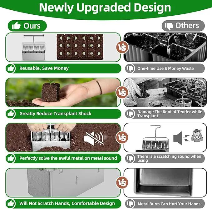 Soil Blocker, Soil Block Maker for Seed Starting with Strong Hand Held, 4 Pcs 2-Inch Soil Blocking Tool for Grow Seedling, Seed Starter Soil Tray Garden Potting Soil, Indoor Outdoor Plants by GreenHaven Gardens