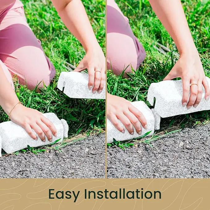 Beuta Landscape Edging | Garden Edging Border | No Dig Faux Stone Bricks & Spikes for Lawn Edging, Flower beds, Pathways & Yards – 1 Pack | Each Pack Has 6 Bricks 48" Lx 4" W x 2.25" H|Limewash by GreenHaven Gardens