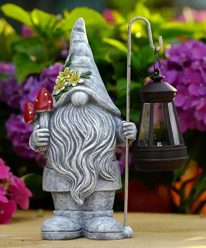 Solar Gnome Statue for Outdoor Decor: Outside Garden Sculpture for Yard Lawn Balcony Patio Porch- Birthday Gifts for Mom Women Grandma by GreenHaven Gardens