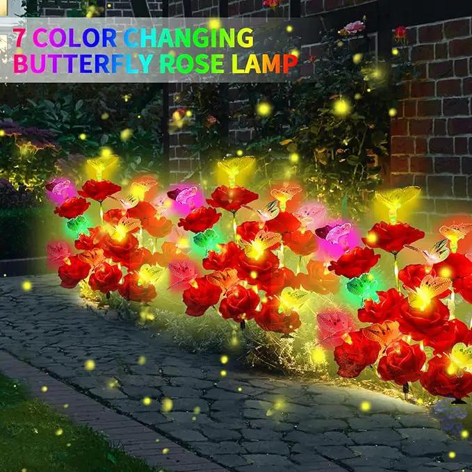 Solar Butterfly Rose Garden Lights Outdoor Waterproof Decorative Flower Garden Decor Yard Patio Lawn Outdoor, Gifts for Mother's Day3 Pack Gifts for Women (Butterfly Rose) by GreenHaven Gardens