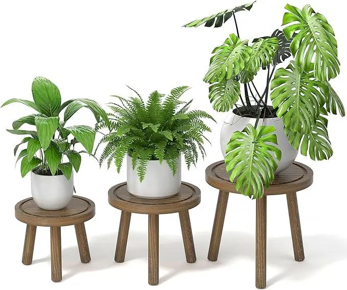 3-Pack Wood Plant Stands Indoor, Single Plant Stand for 6-12 Inch Pots, Mid-Century Modern Plant Stool, Tall Plant Stand for Large Plants for Living Room, Balcony, Office (Dark Gray) by GreenHaven Gardens