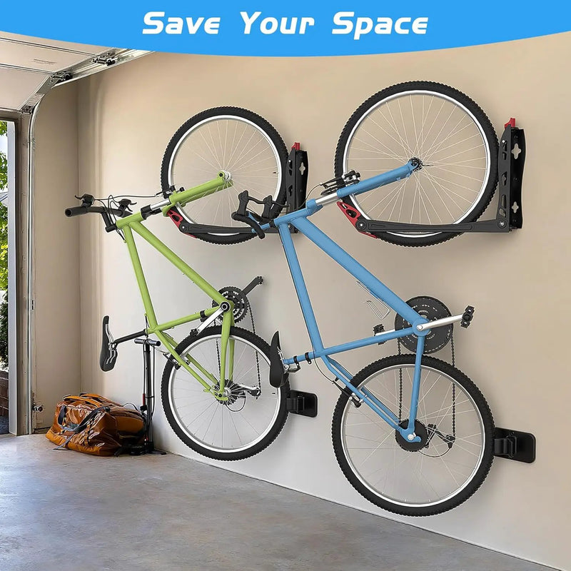 WALMANN BIKEPAL No Lifting Wall Mount Swivel Bike Rack, Vertical Bike Wall Hangers for Garage Space Saving Bike Storage Solution(2 Pack) by GreenHaven Gardens