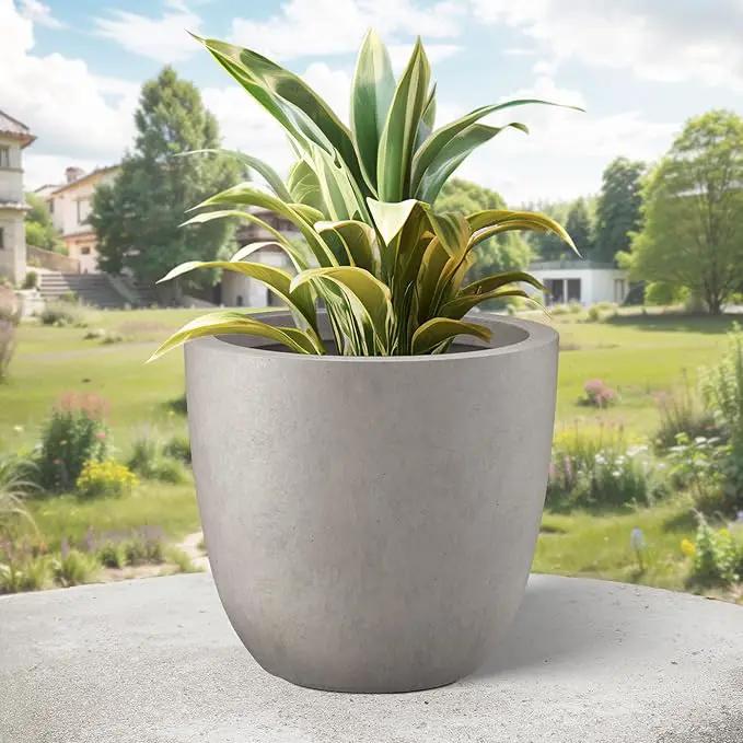 Kante 18 Inch Dia Round Concrete Planter, Indoor Outdoor Large Plant Pot with Drainage Hole and Rubber Plug for Home Patio Garden, Weathered Concrete by GreenHaven Gardens